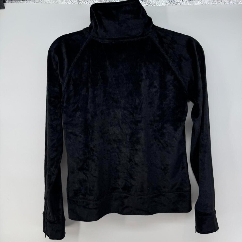 BCBG Y2K Max Azria Women’s Velour Zip Jacket S Black Gothic Embroidered Logo - Picture 4 of 6